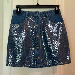 Sequin sparkly jean mini skirt from Lulus! 💕